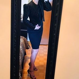 RARE Vintage Black Velvet Bolero Jacket, Gold Metallic Stripes, 13